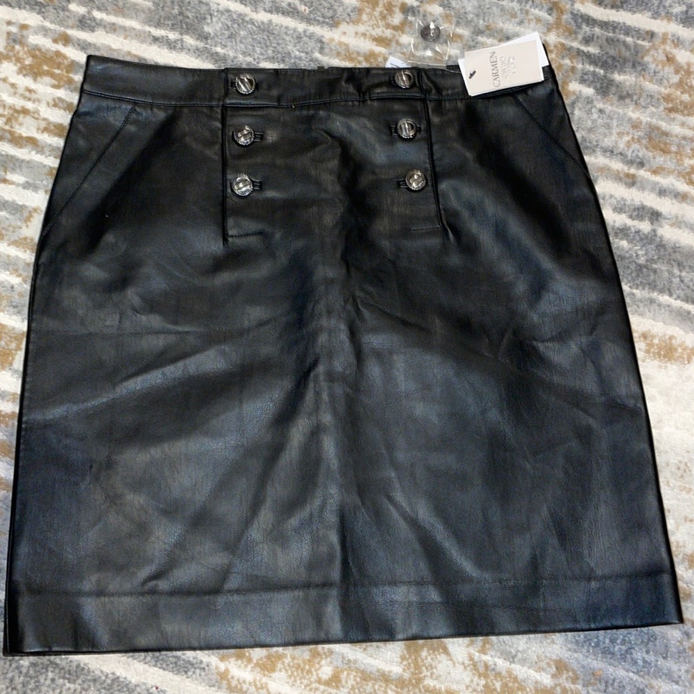 CARMEN MARC VALVO FOX LEATHER SKIRT - Picture 1 of 8